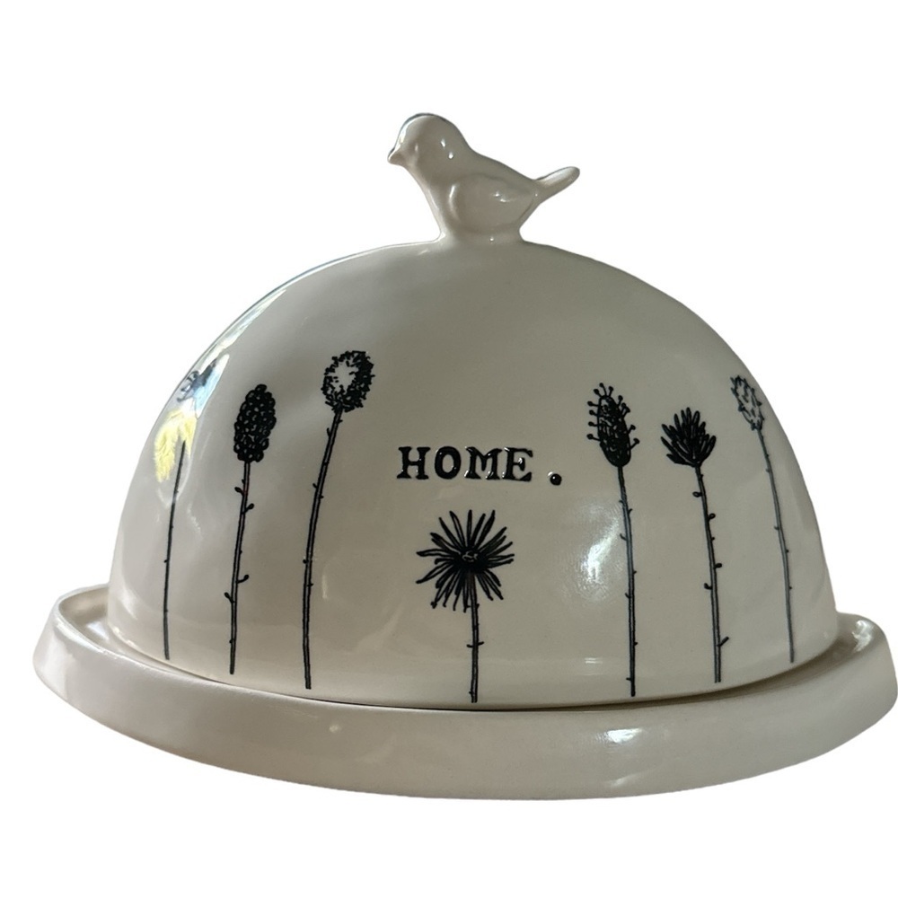 Rae Dunn butter dish bird birdie 2 piece ceramic cheese dome